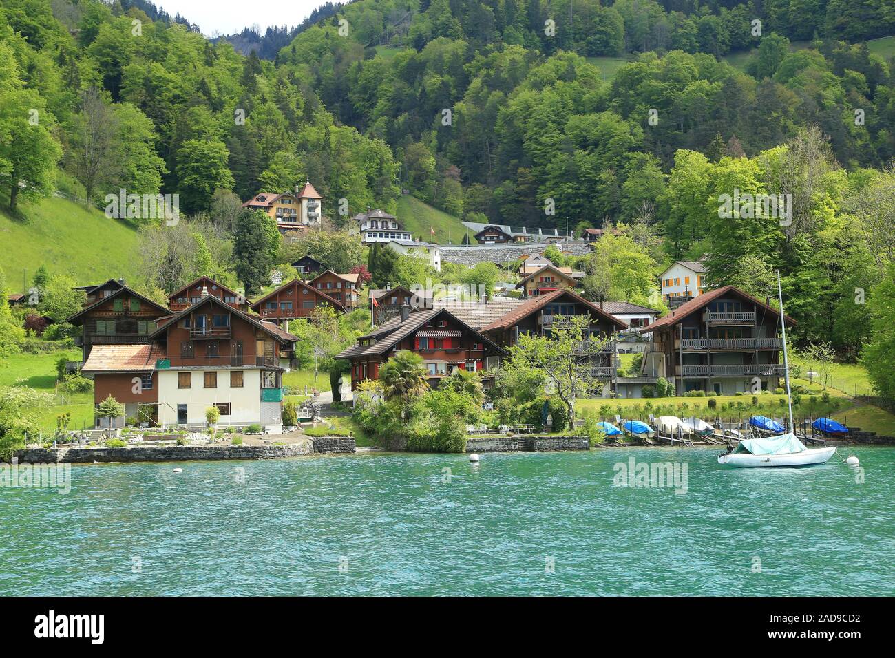 Sundlauenen at Lake Thun, Switzerland Stock Photo