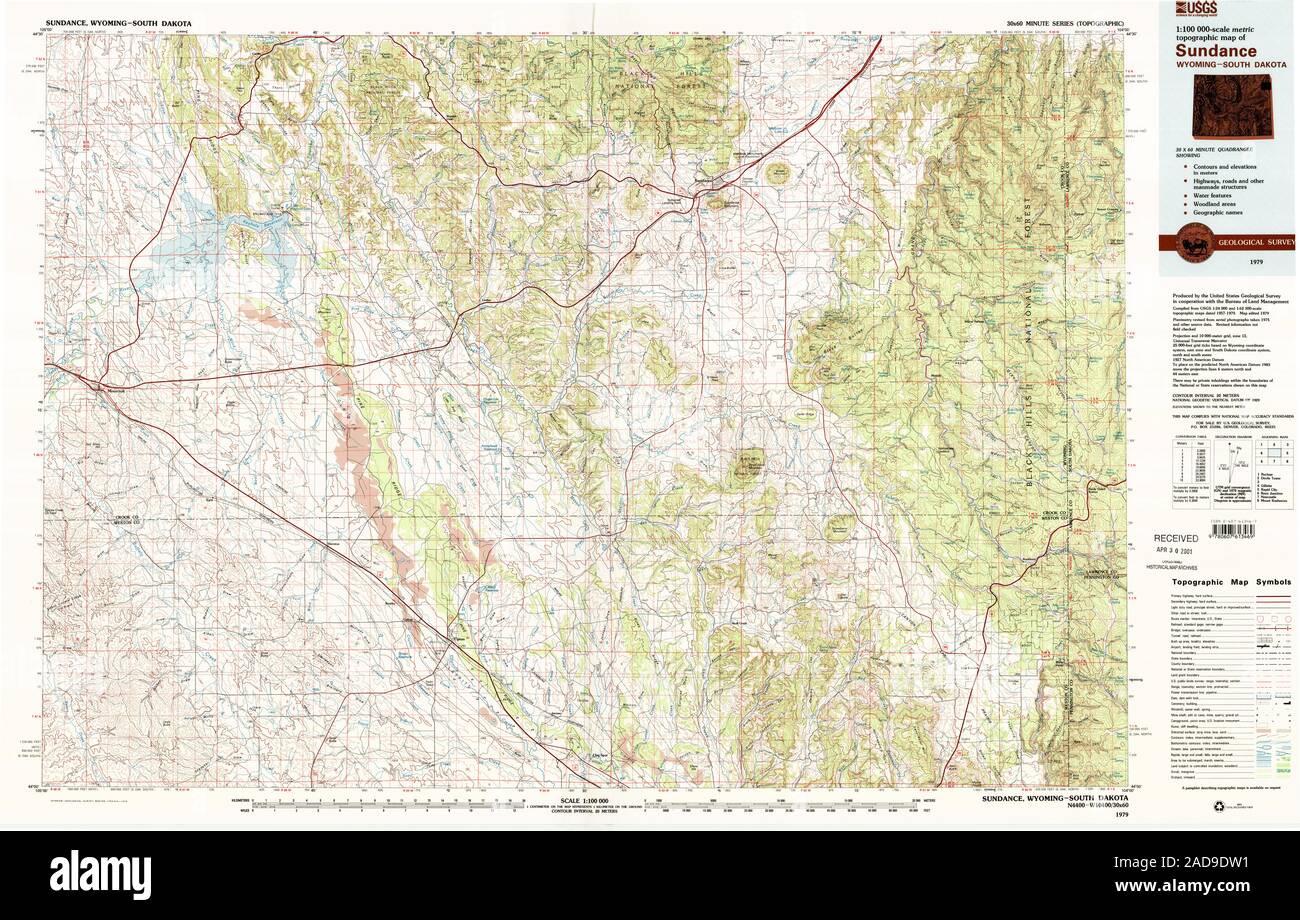 USGS TOPO Map South Dakota WY Sundance 342376 1979 100000 Restoration Stock Photo