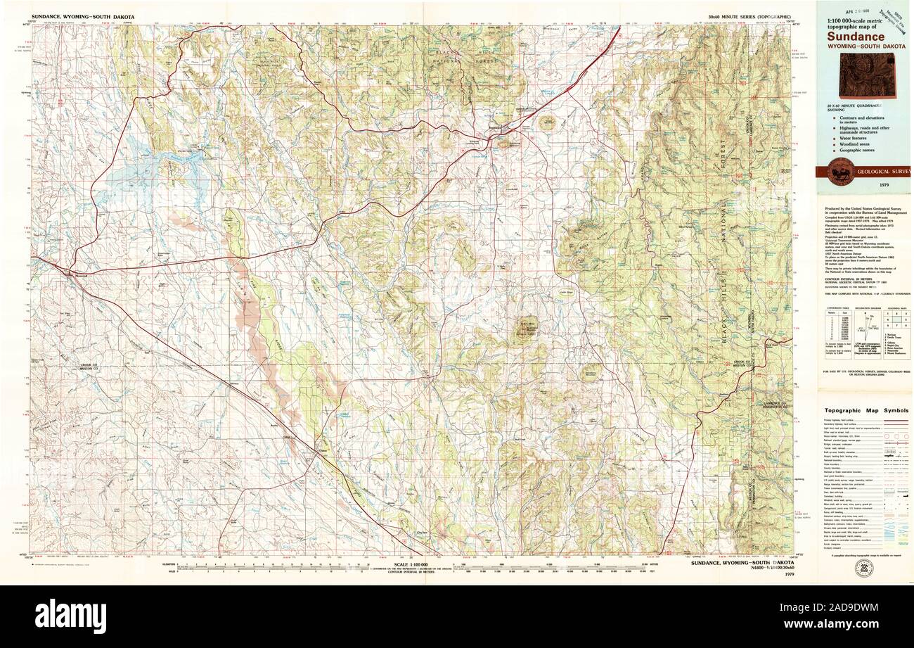 USGS TOPO Map South Dakota WY Sundance 342377 1979 100000 Restoration Stock Photo