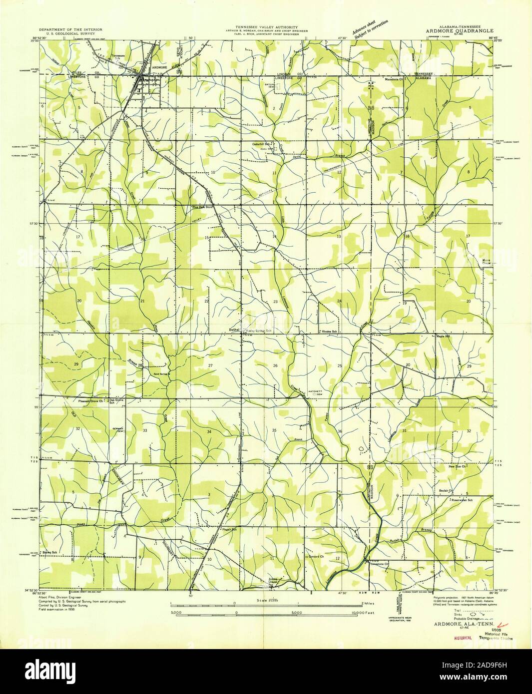 Usgs Topo Map Tennessee Al Ardmore 303127 1936 24000 Restoration 2AD9F6H 
