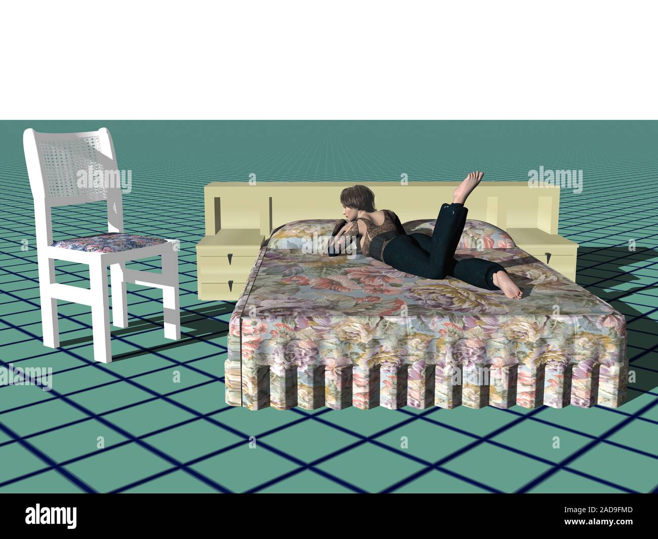 Woman is lying on bed Stock Photo