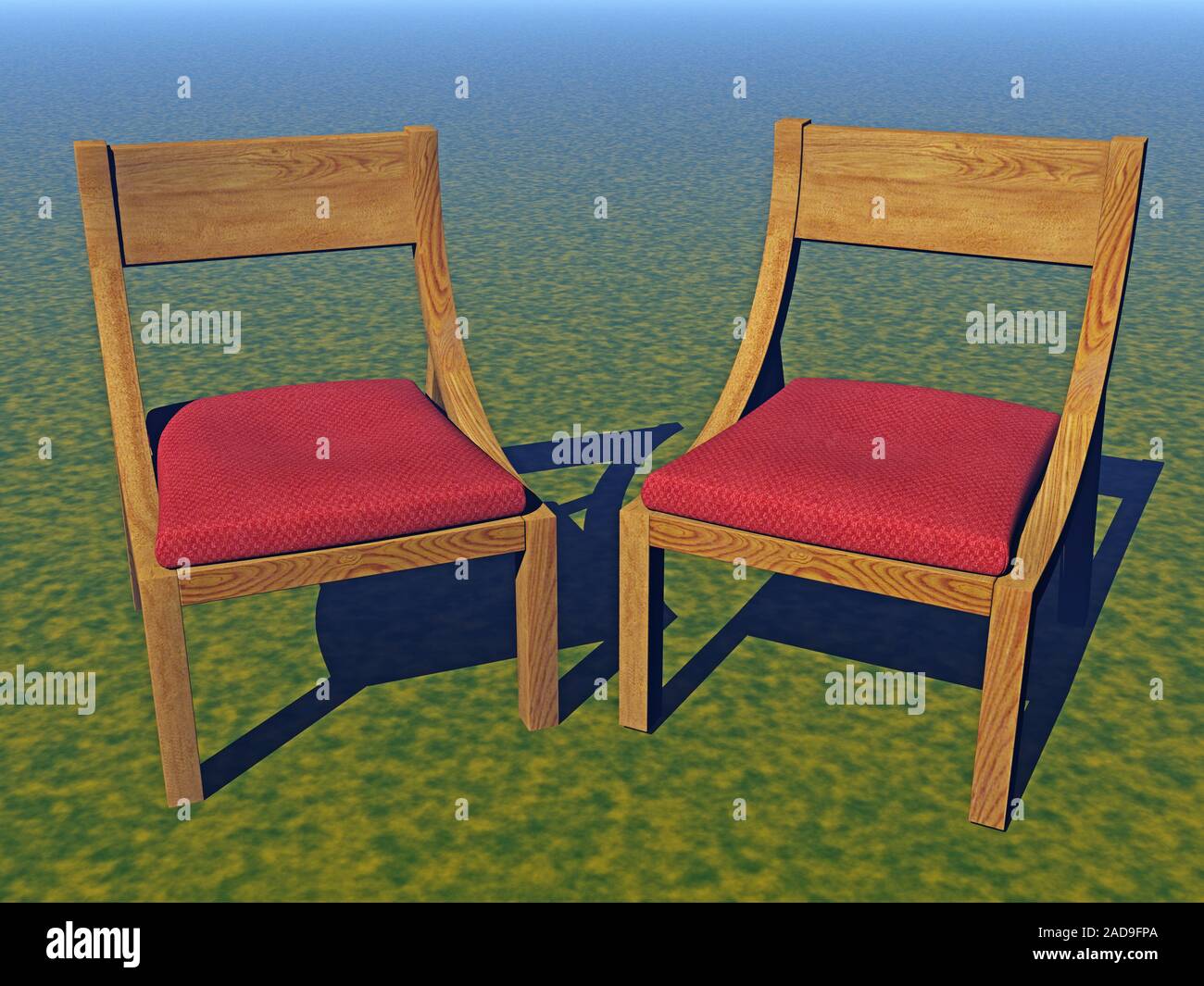 wooden chairs with red upholstery Stock Photo Alamy
