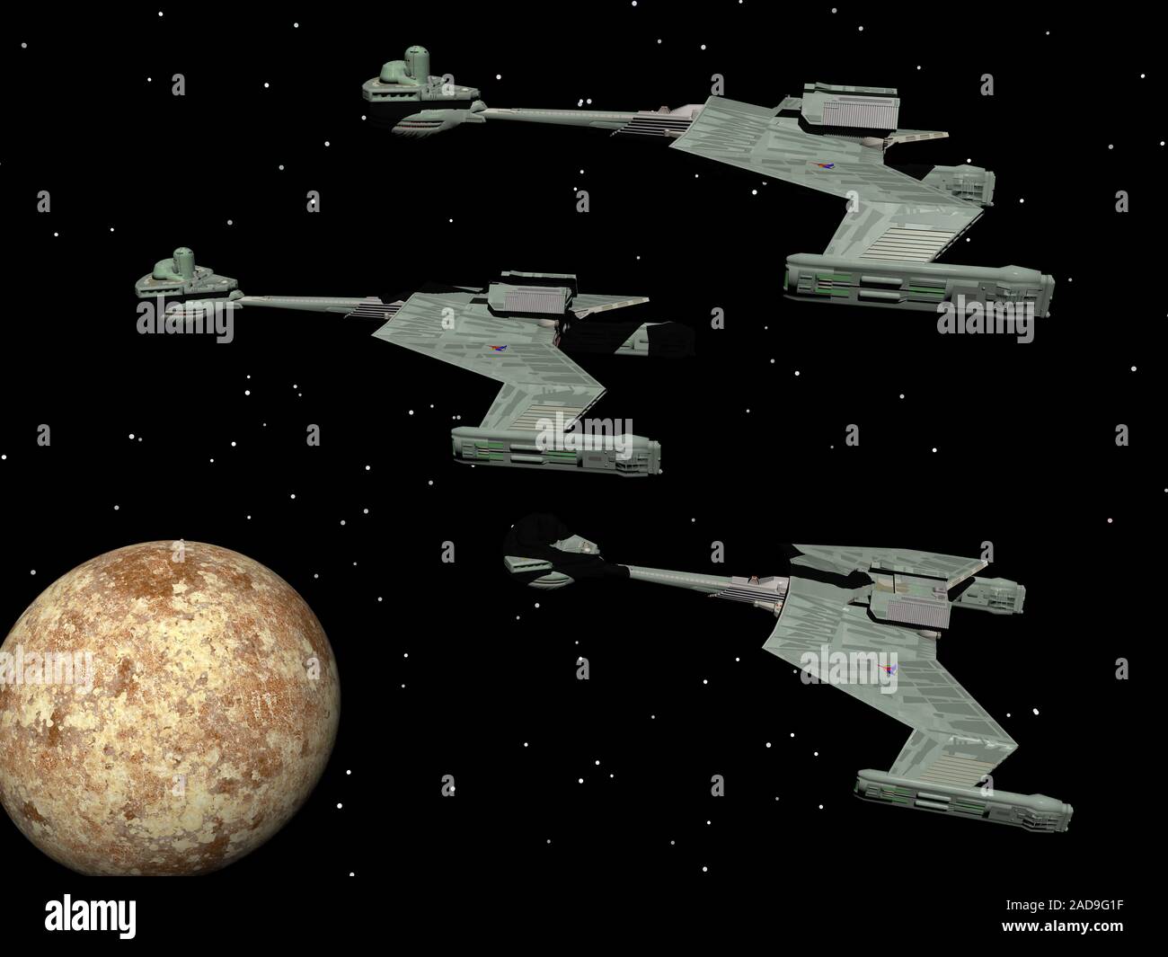 Alien spaceships in space Stock Photo