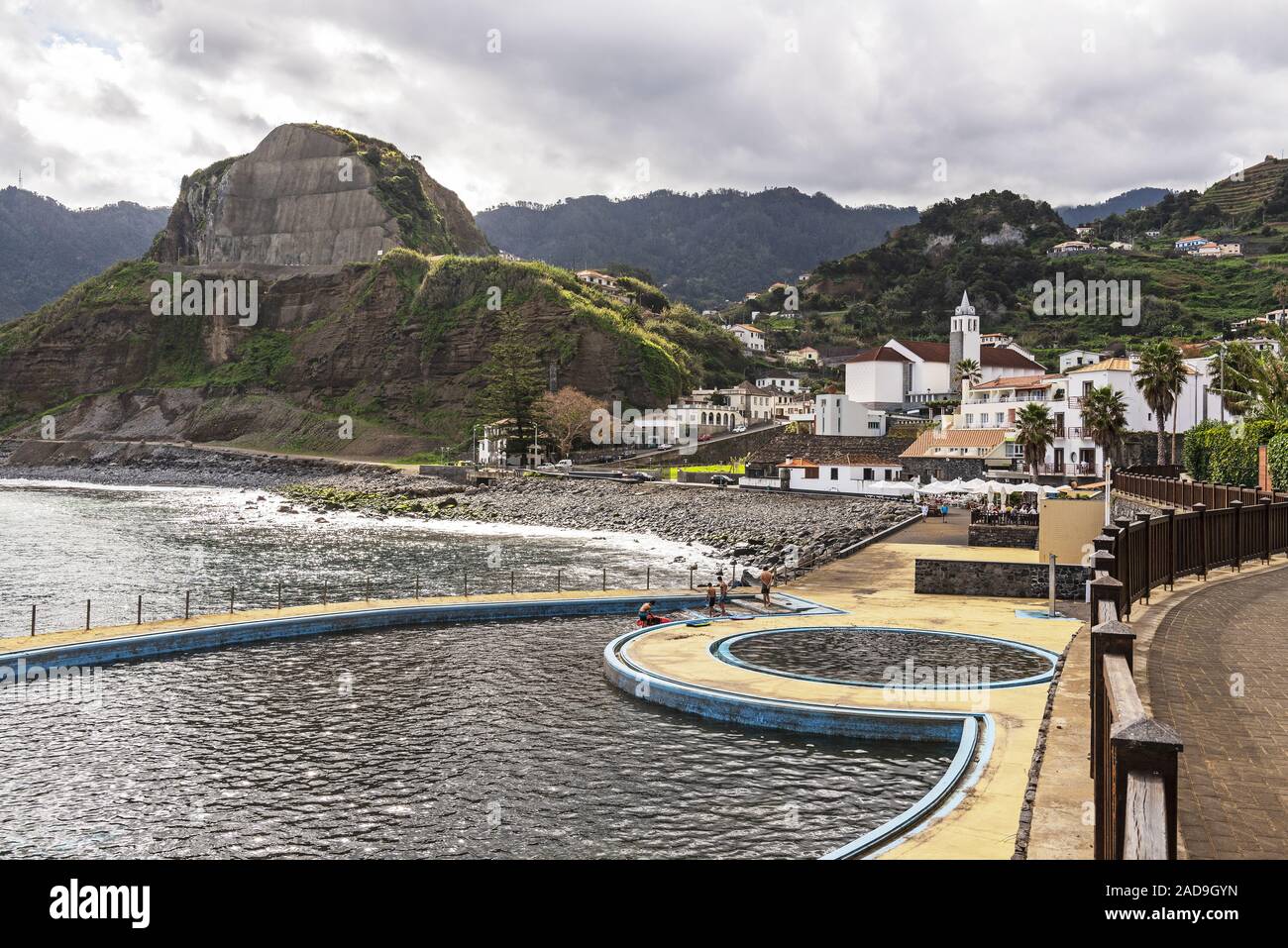 swimming pool, beach, north coast, Porto da Cruz, Madeira, Portugal, Europe Stock Photo