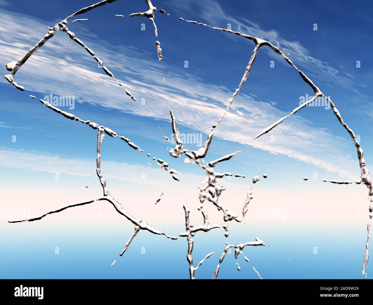 Rockfall in glass pane Stock Photo