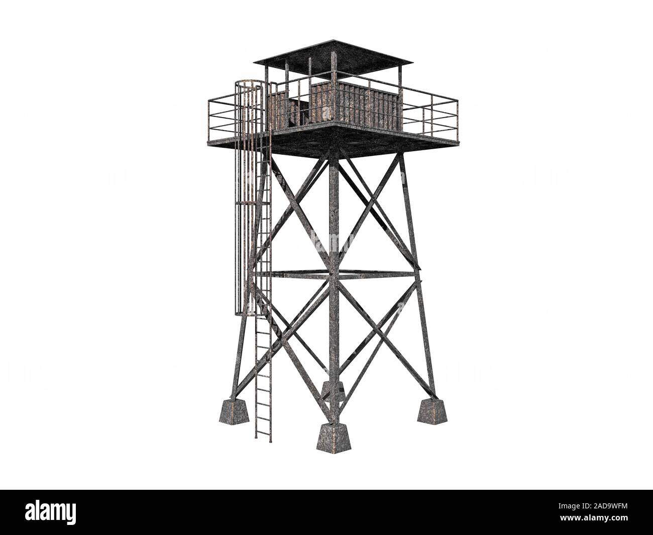 steel watchtower with ladder Stock Photo