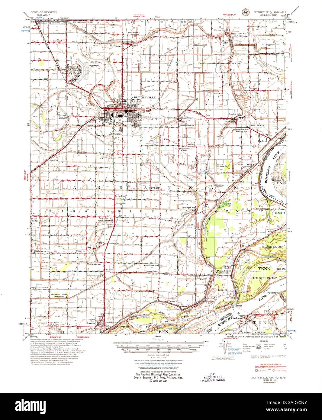 USGS TOPO Map Tennessee AR Blytheville 260000 1955 62500 Restoration