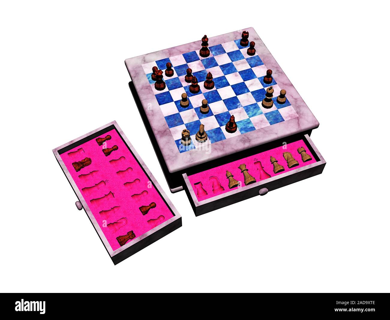 Chess game with drawers for playing pieces Stock Photo