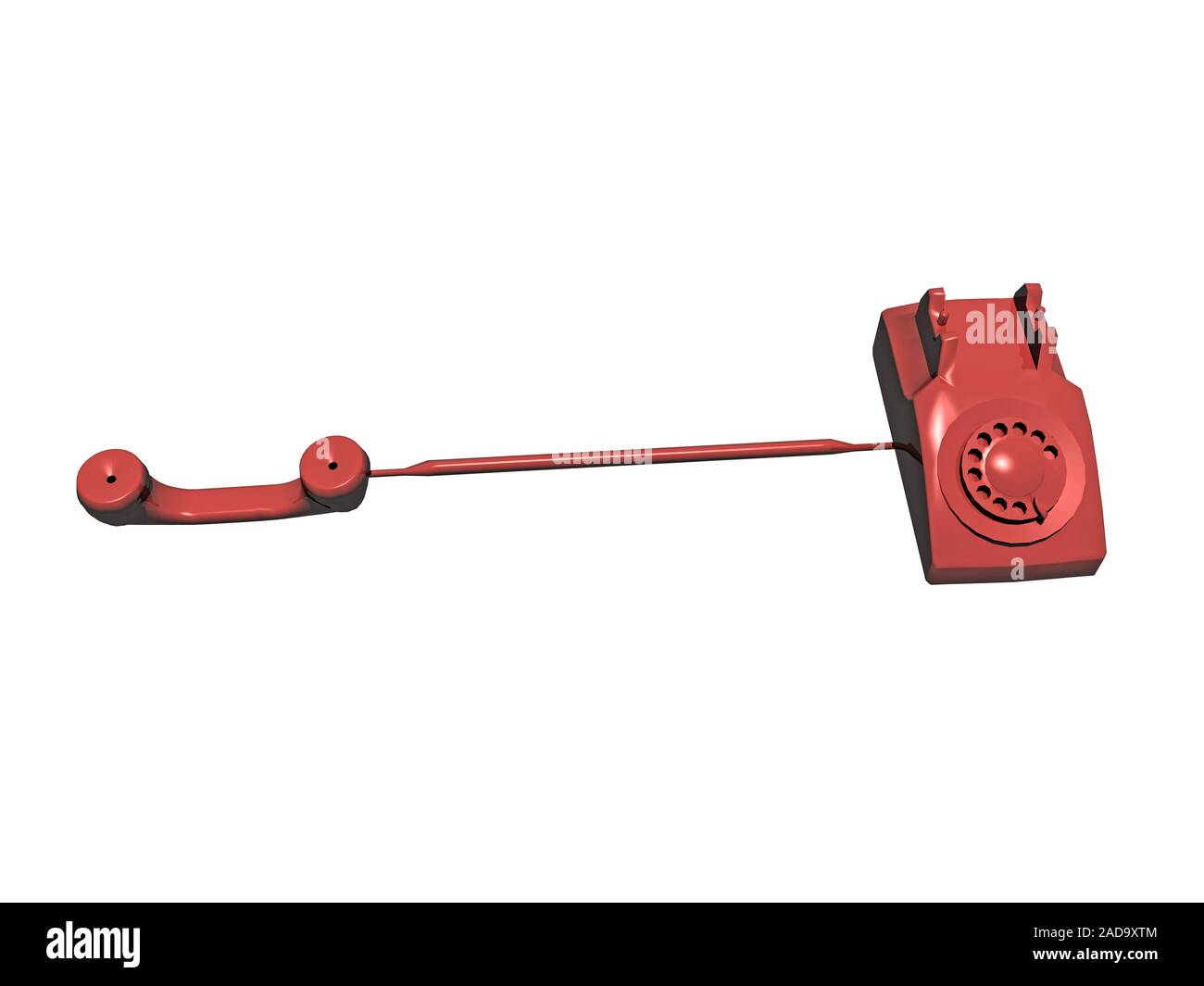 red dial telephone with cord and handset Stock Photo