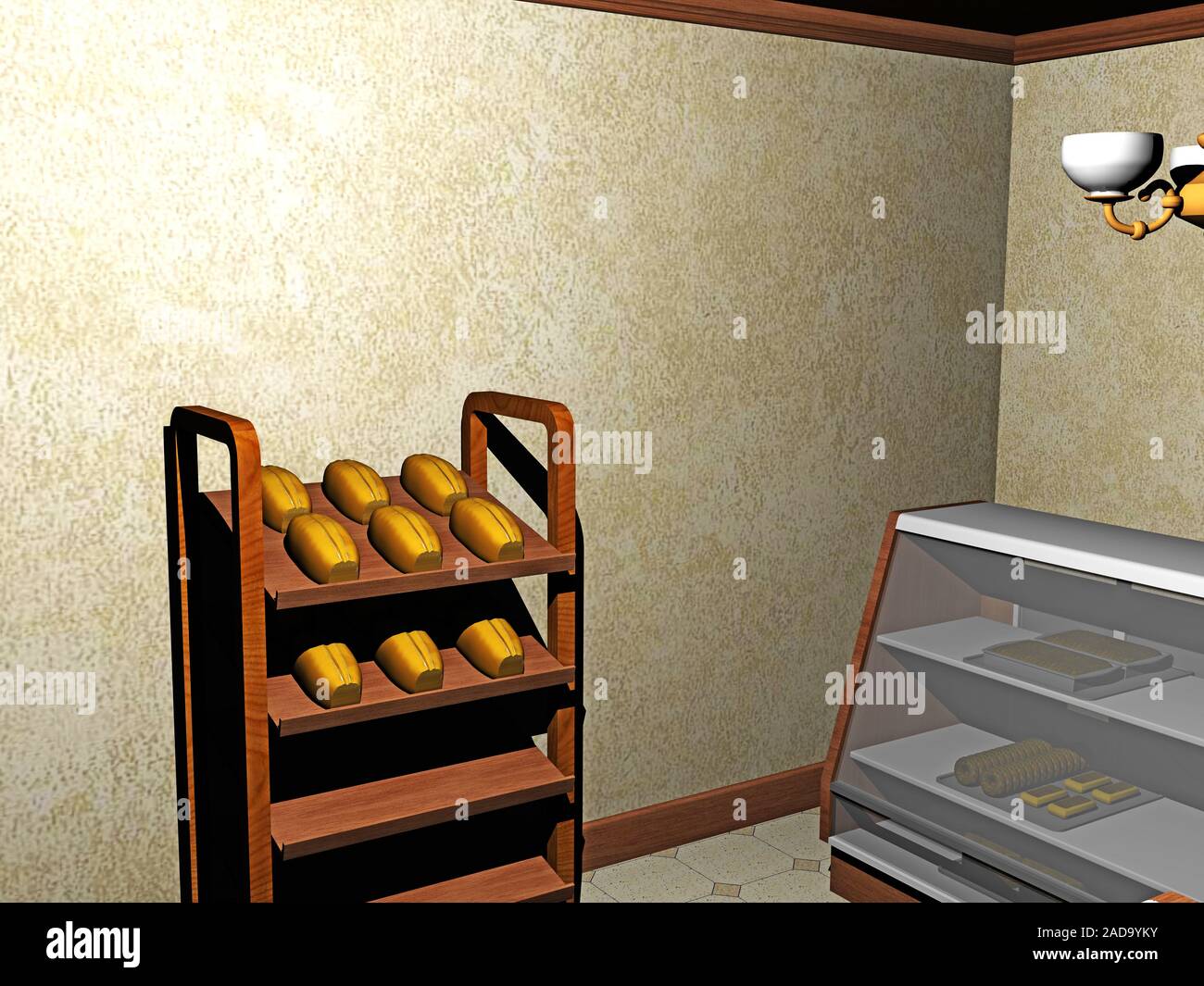 Bakery with showcase and shelves Stock Photo Alamy