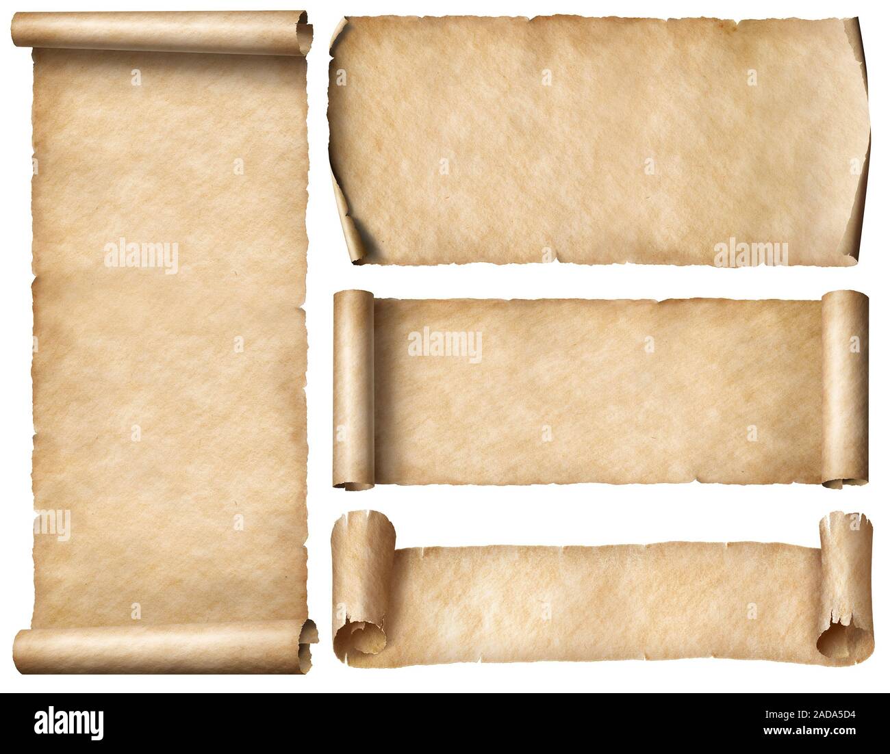 Wide old paper scrolls or banners set isolated Stock Photo