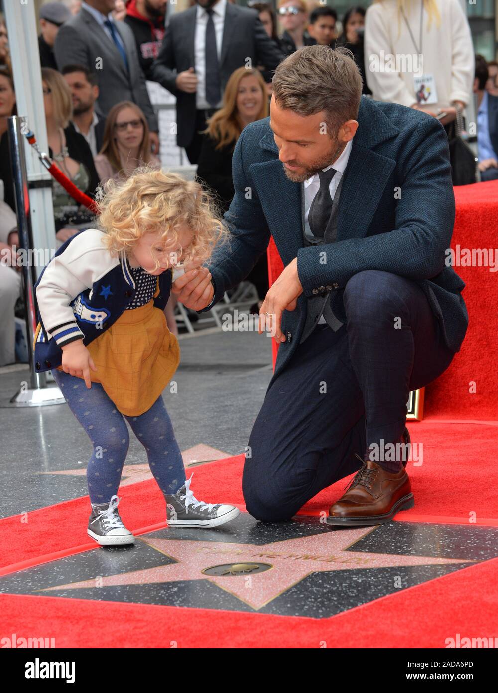Actor Ryan Reynolds & daughter James Reynolds (2) at the Hollywood Walk