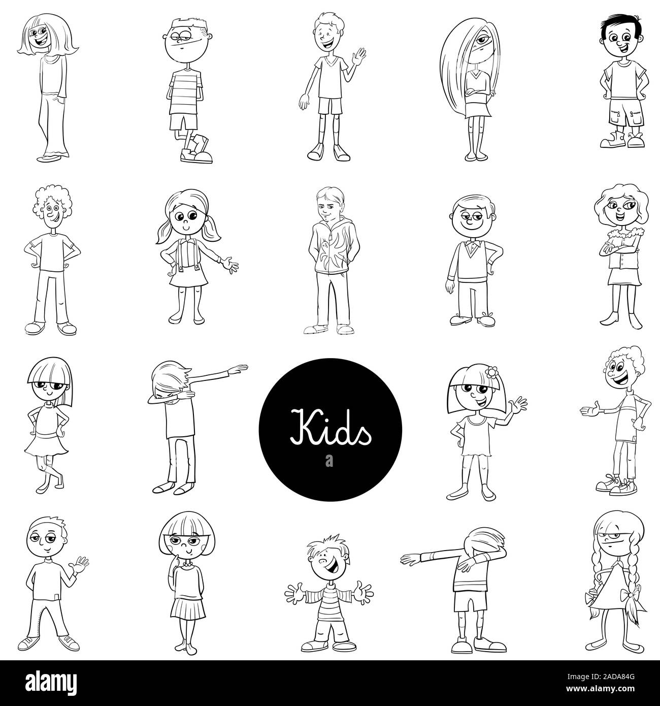 comic children characters black and white set Stock Photo