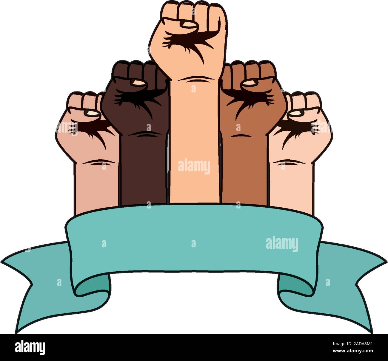 interracial hands fist with ribbon frame Stock Vector