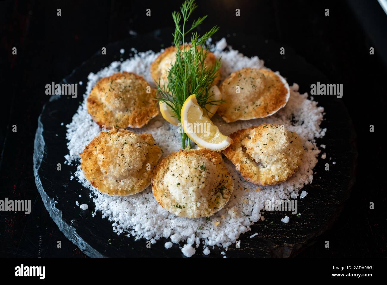 deep fried Hokkaido Scallops Stock Photo