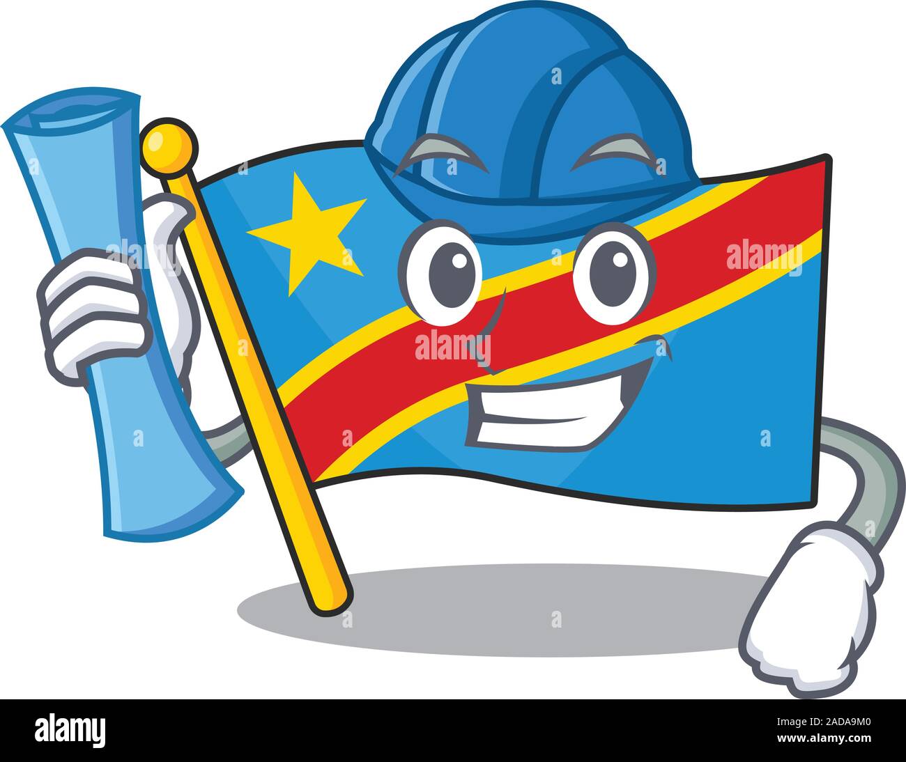 Cheerful Architect flag democratic republic cartoon style holding blue prints Stock Vector