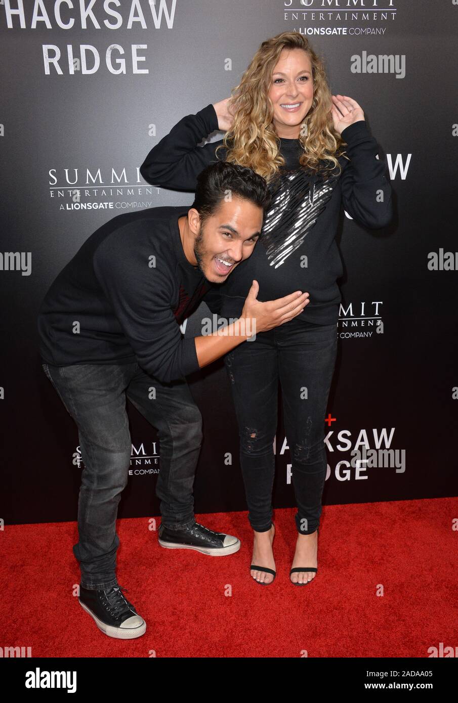 LOS ANGELES, CA. October 24, 2016: Actress Alexa PenaVega, aka Alexa Vega,  & husband actor Carlos PenaVega, aka Carlos Pena, at the Los Angeles  premiere of "Hacksaw Ridge" at The Academy's Samuel