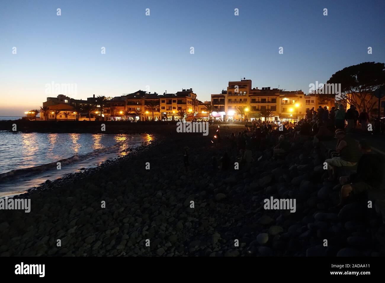 Evening atmosphere at the beach of la Playa in Valle Gran Rey, La Gomera, Spain Stock Photo