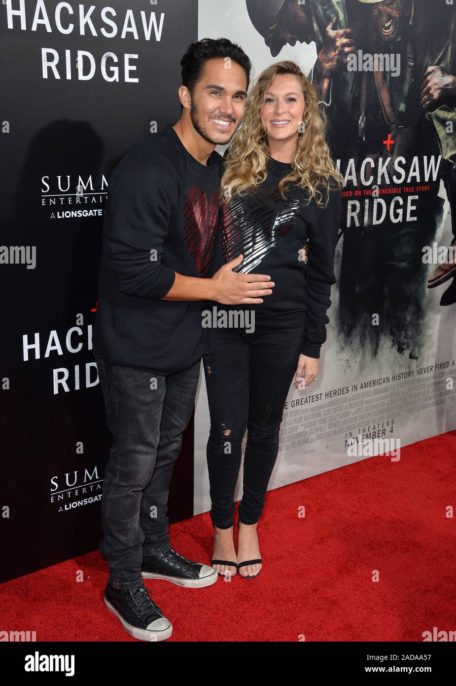 LOS ANGELES, CA. October 24, 2016: Actress Alexa PenaVega, aka Alexa Vega,  & husband actor Carlos PenaVega, aka Carlos Pena, at the Los Angeles  premiere of "Hacksaw Ridge" at The Academy's Samuel