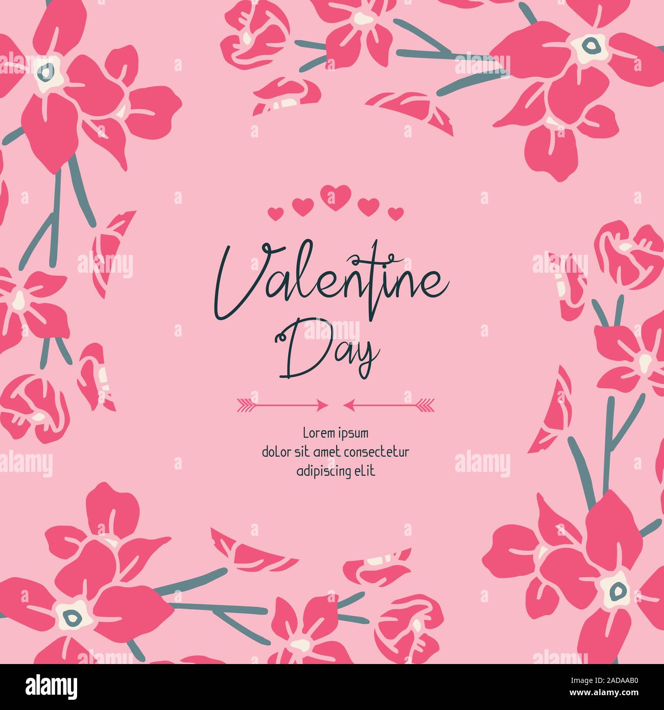 Card concept valentine day with pink wreath frame ornate. Vector Stock ...