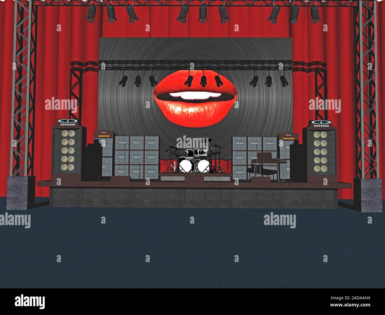 Stage with speakers and curtains Stock Photo