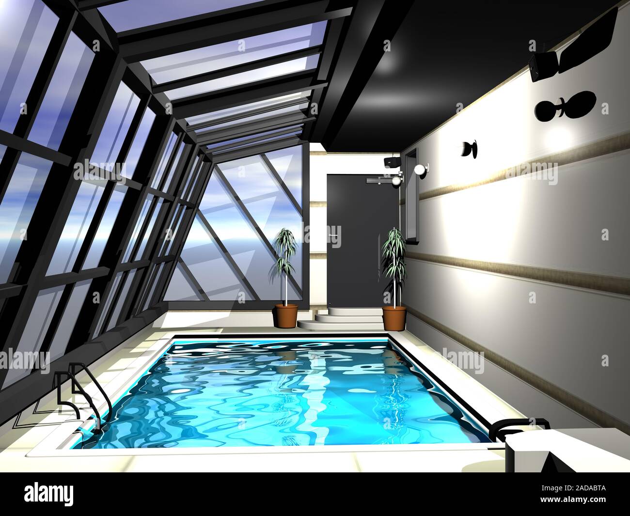 Swimming pool under glass house Stock Photo Alamy
