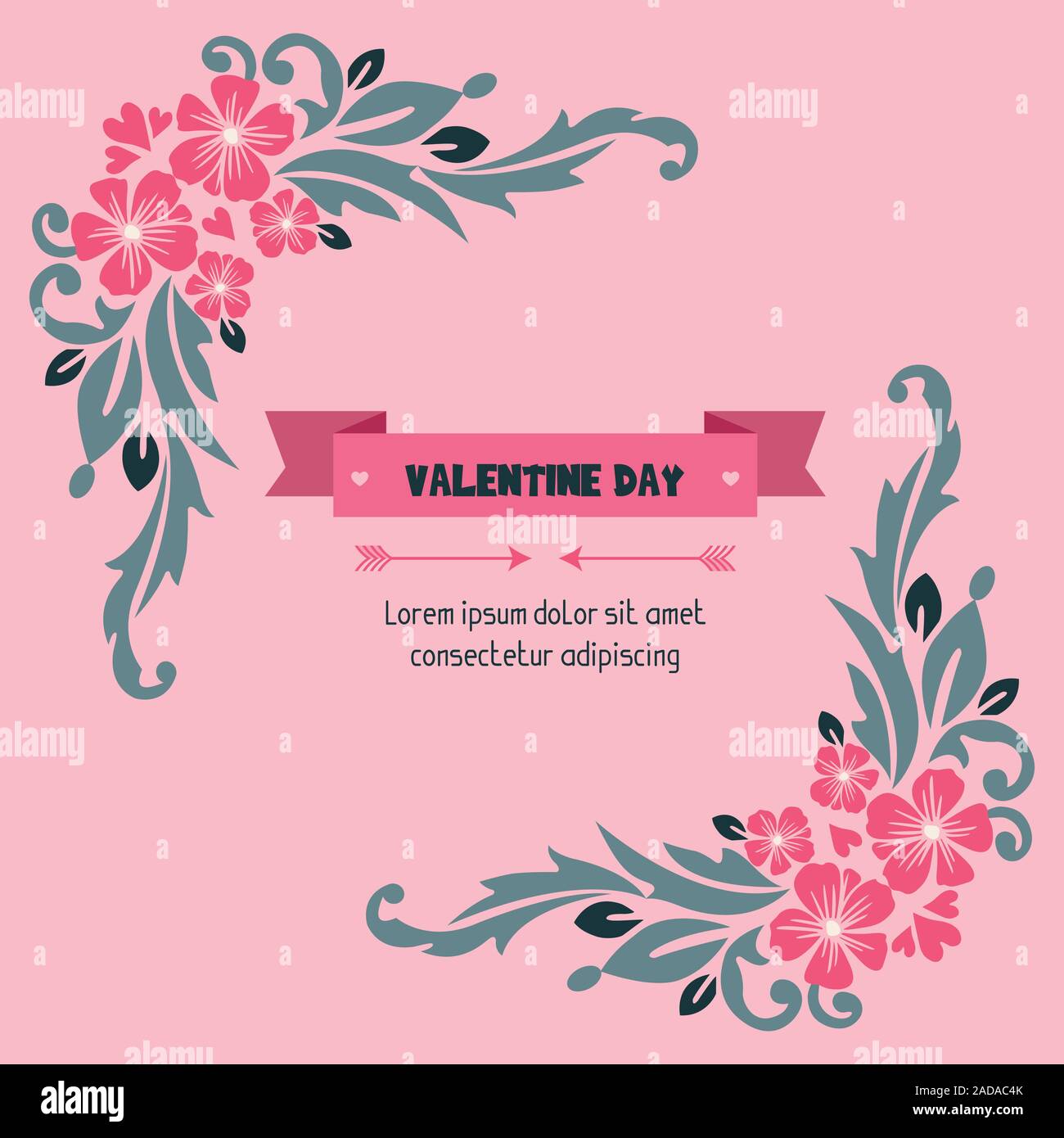 Card design valentine day, with pink flower frame beauty. Vector Stock ...