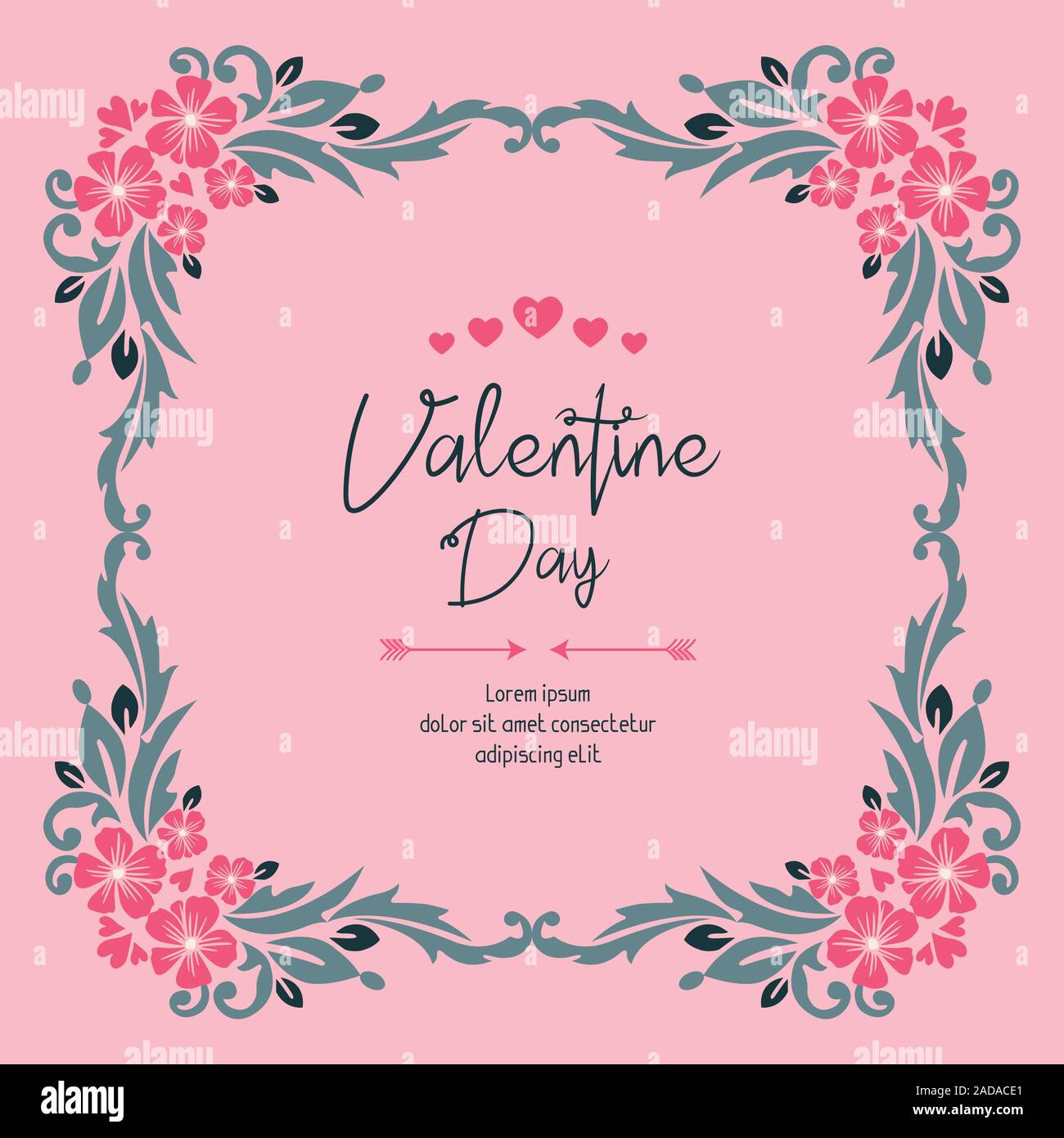 Card design valentine day, with pink flower frame beauty. Vector Stock ...