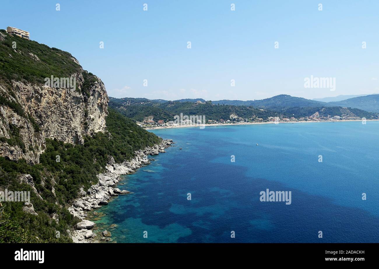 View to the bay of Agios Georgios Pagon, Corfu, Greece Stock Photo