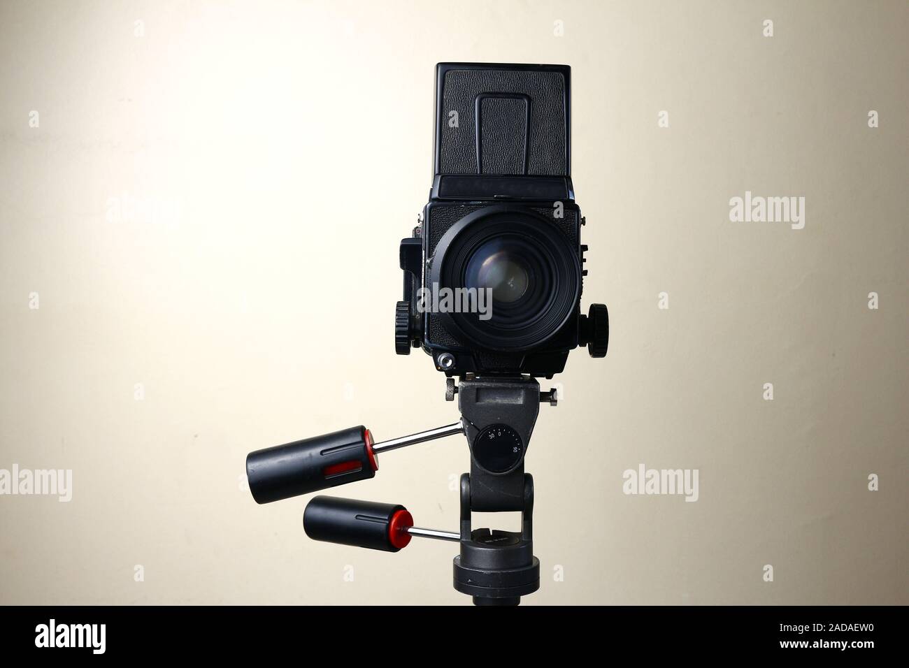 Photo of an old and vintage medium format film camera on a tripod Stock Photo