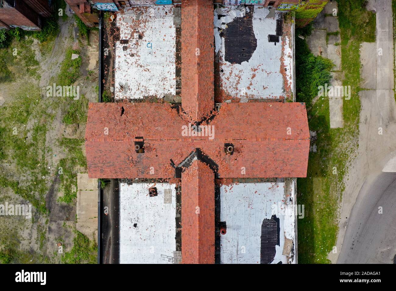 View of Abandoned portions of Pilgrim Psychiatric Center in Brentwood, New York on Long Island. Stock Photo