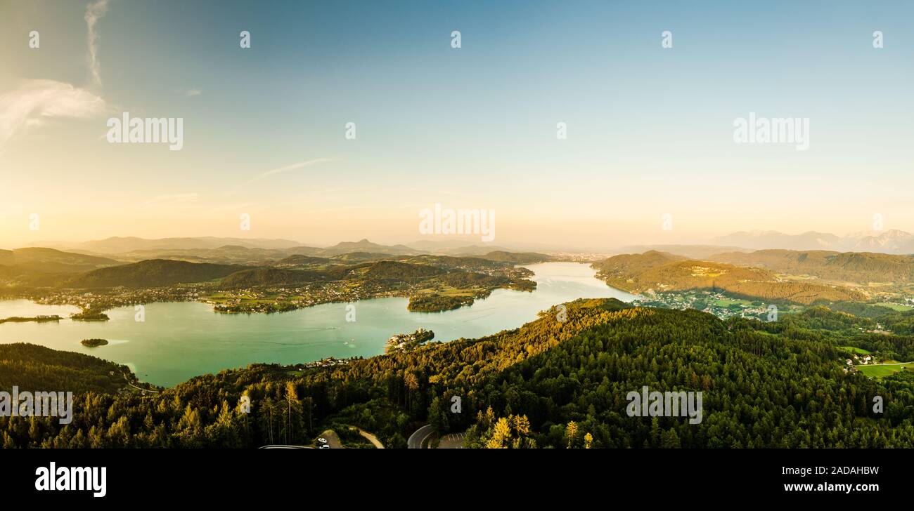 Panorama Lake and mountains at Worthersee Karnten Austria tourist spot Stock Photo