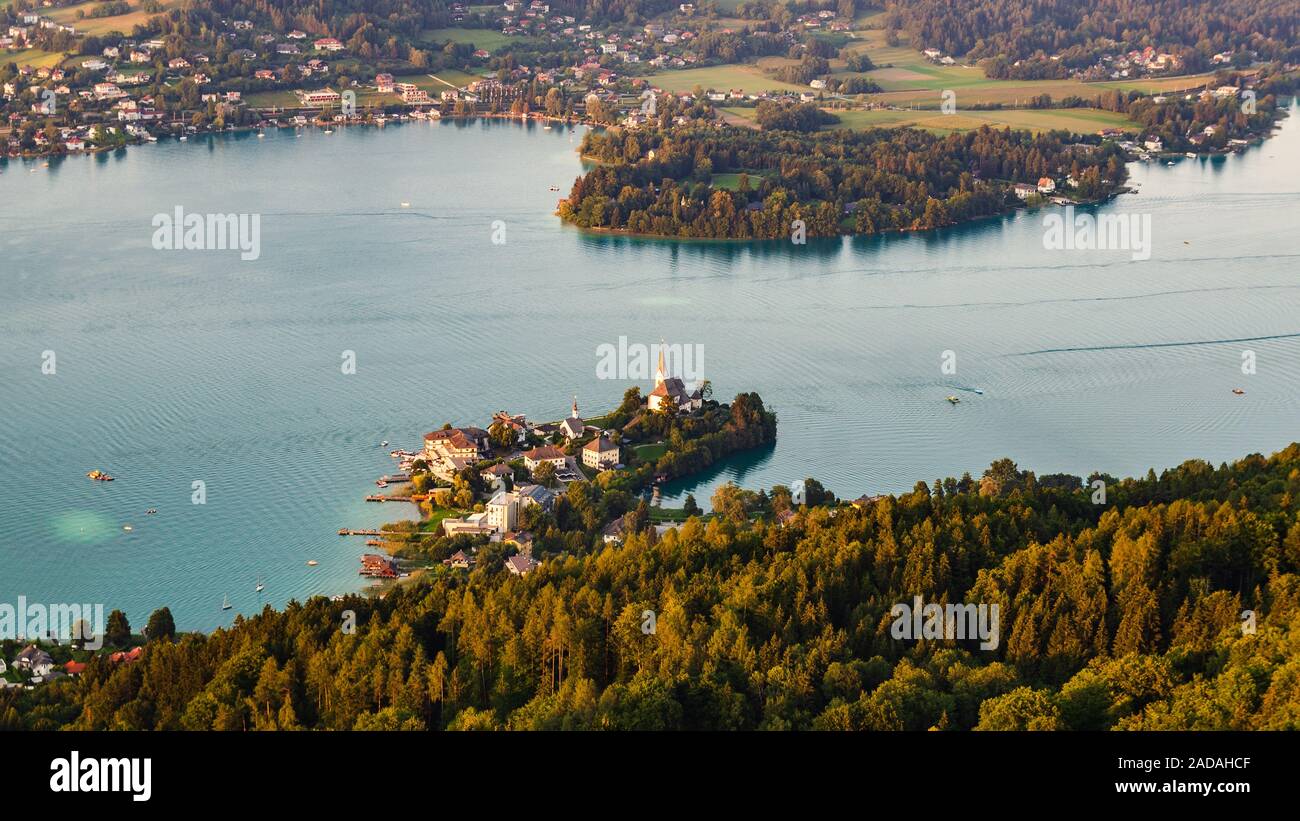 Panorama Lake and mountains at Worthersee Karnten Austria tourist spot Stock Photo Alamy