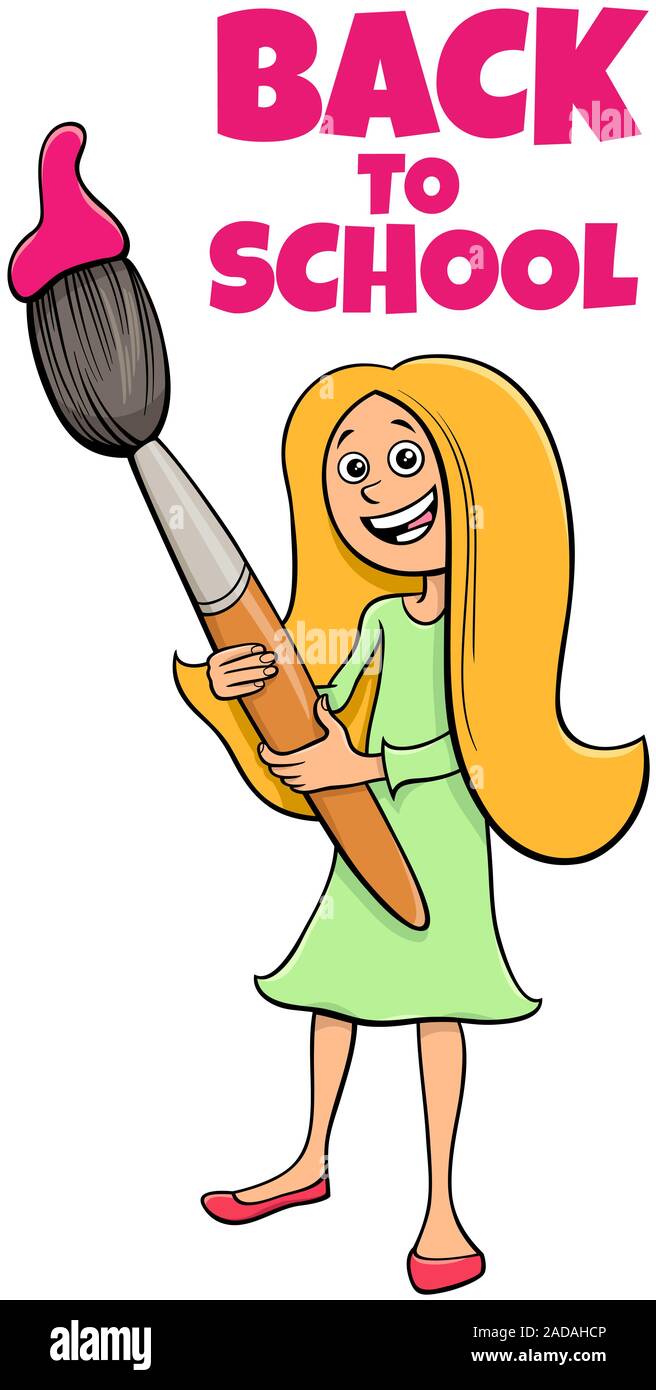 student girl back to school cartoon illustration Stock Photo - Alamy
