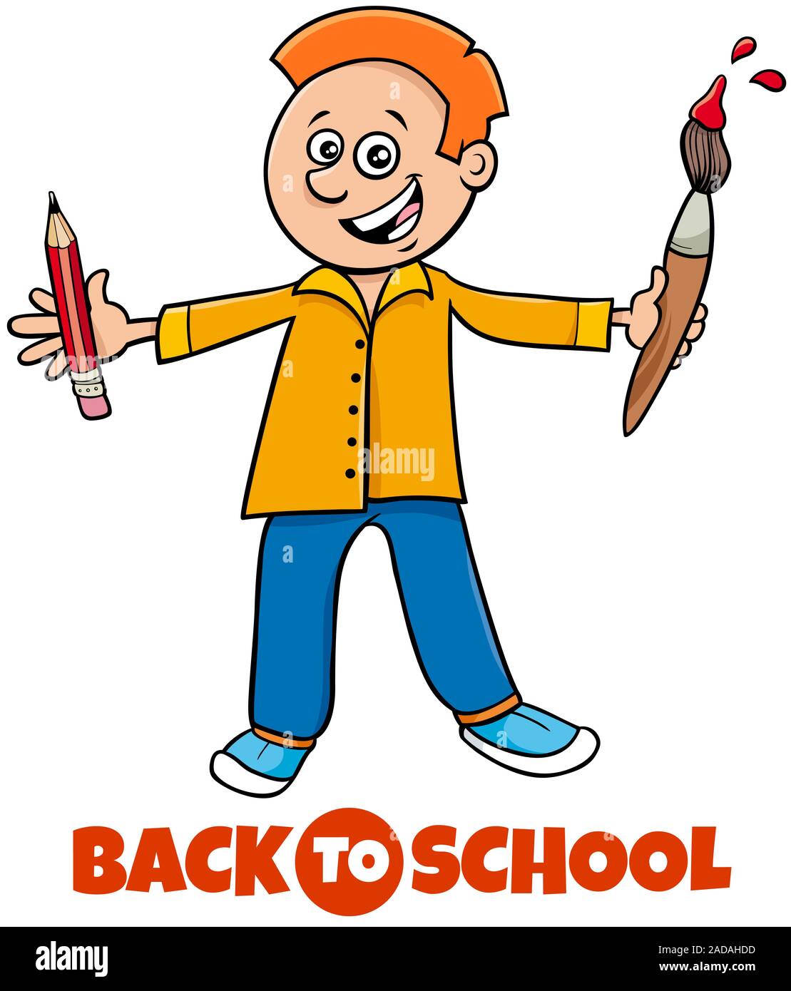 student boy back to school cartoon illustration Stock Photo - Alamy