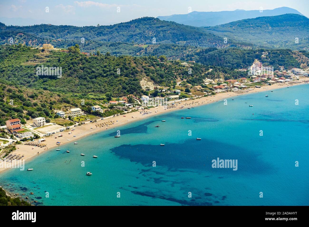 The bay of Agions Geoergios Pagi, a popular tourist destination, Corfu, Greece Stock Photo