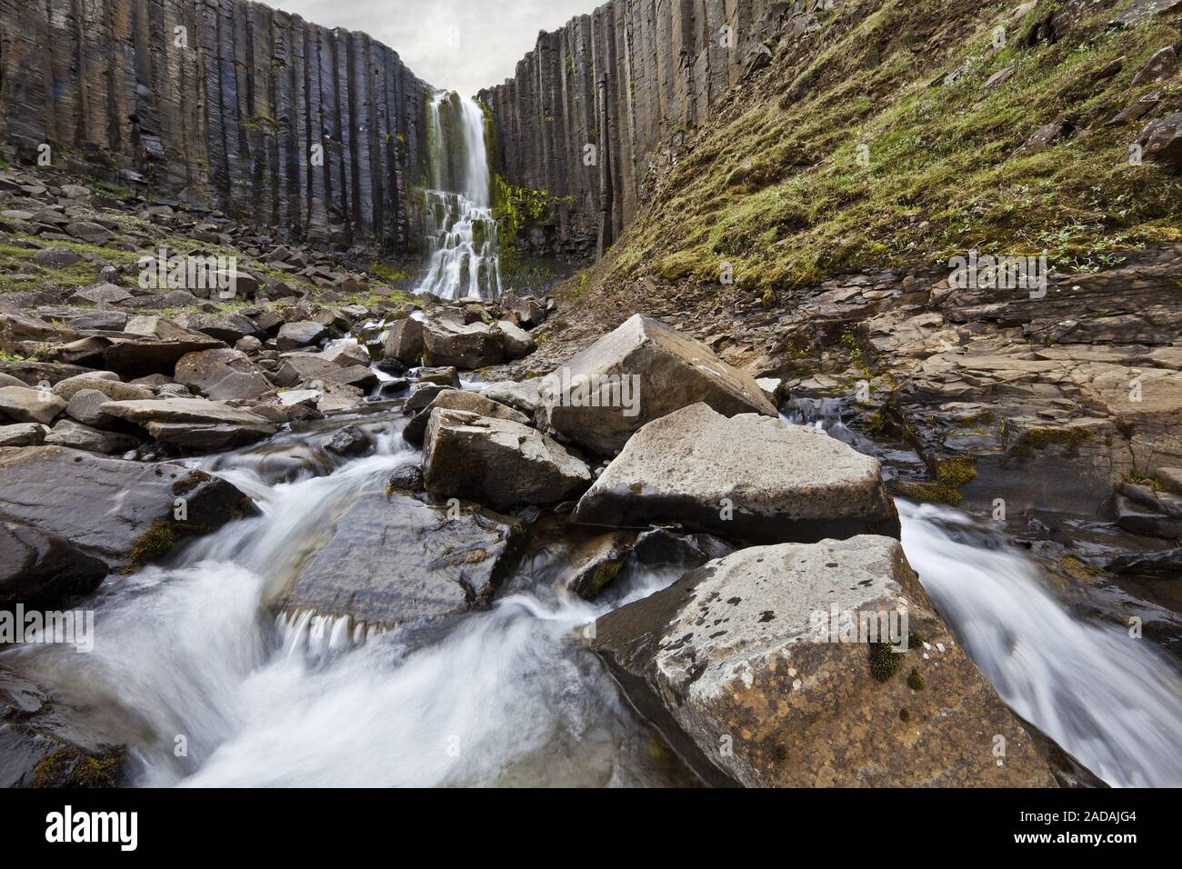 waterfall with basalt columns, near Studlagil, East Iceland, Iceland Stock Photo