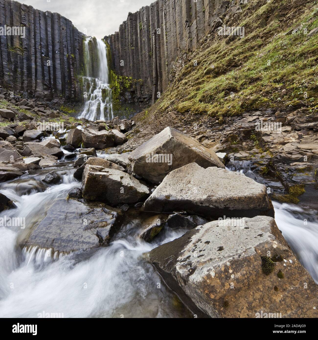 waterfall with basalt columns, near Studlagil, East Iceland, Iceland Stock Photo