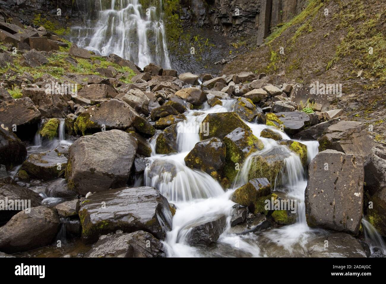 waterfall with basalt columns, near Studlagil, East Iceland, Iceland Stock Photo