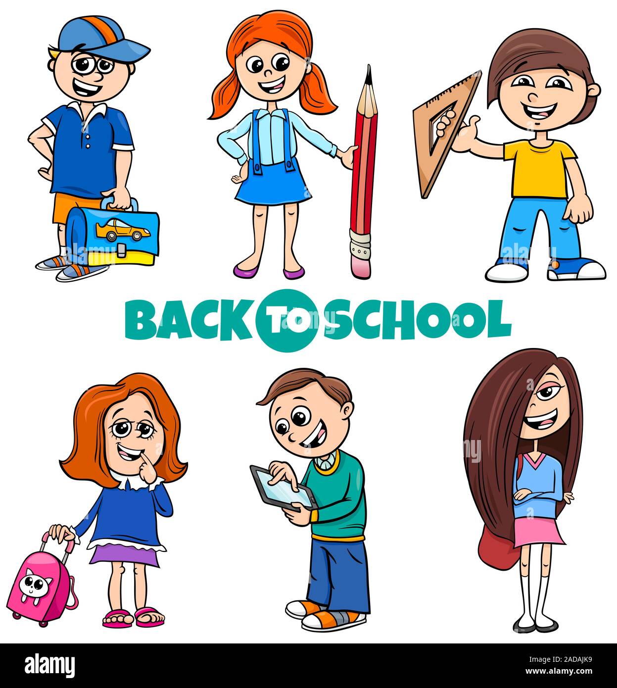 children back to school cartoon illustration set Stock Photo Alamy