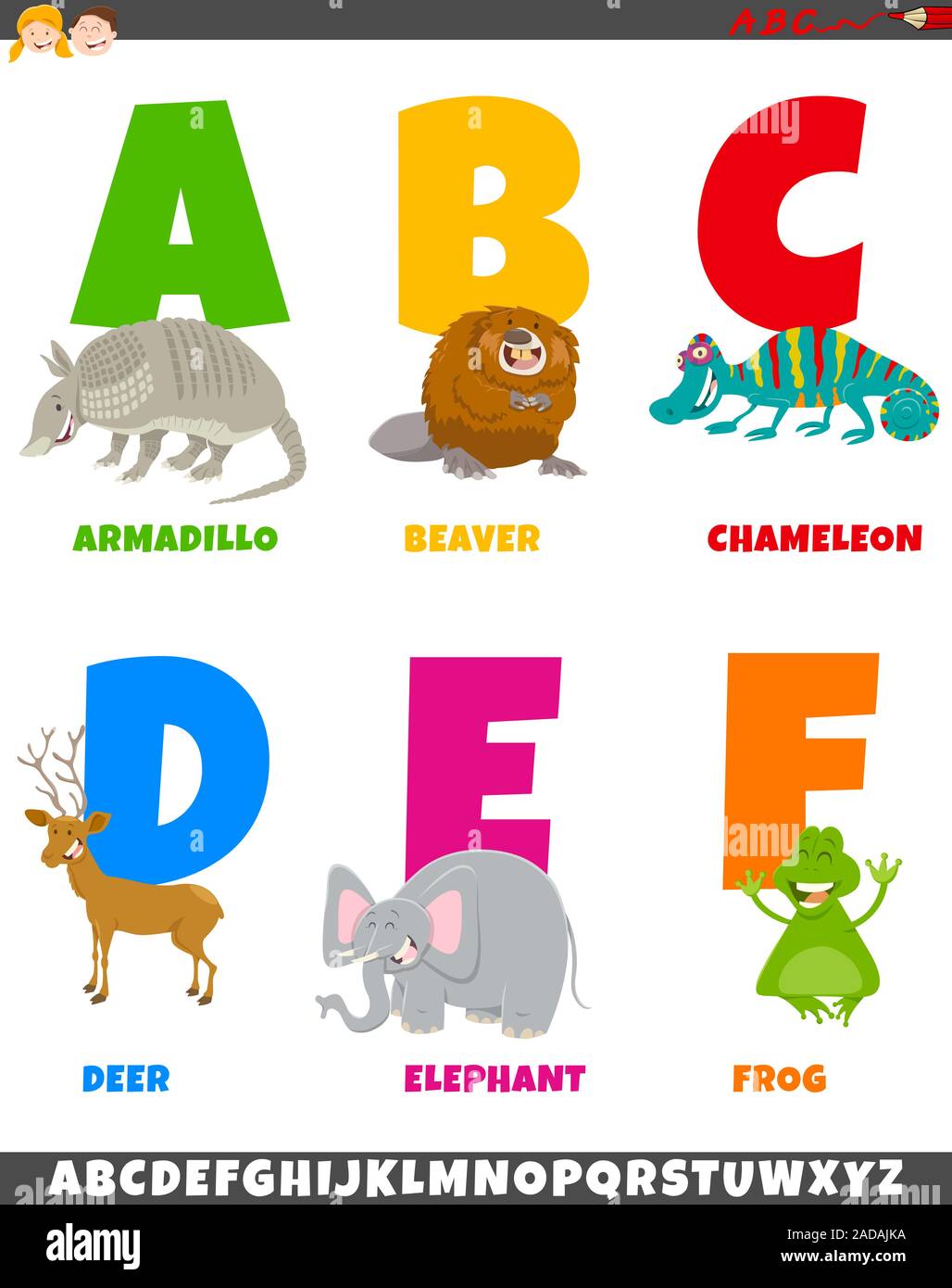 Letter E, elephant, cute kids colorful animals ABC alphabet. Watercolor  illustration isolated on white background Stock Photo - Alamy