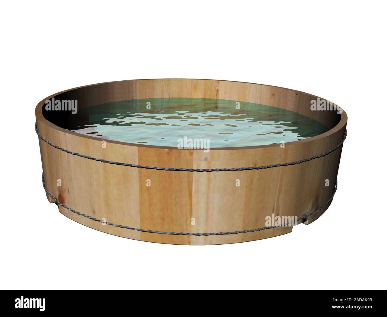 wooden tub with water Stock Photo
