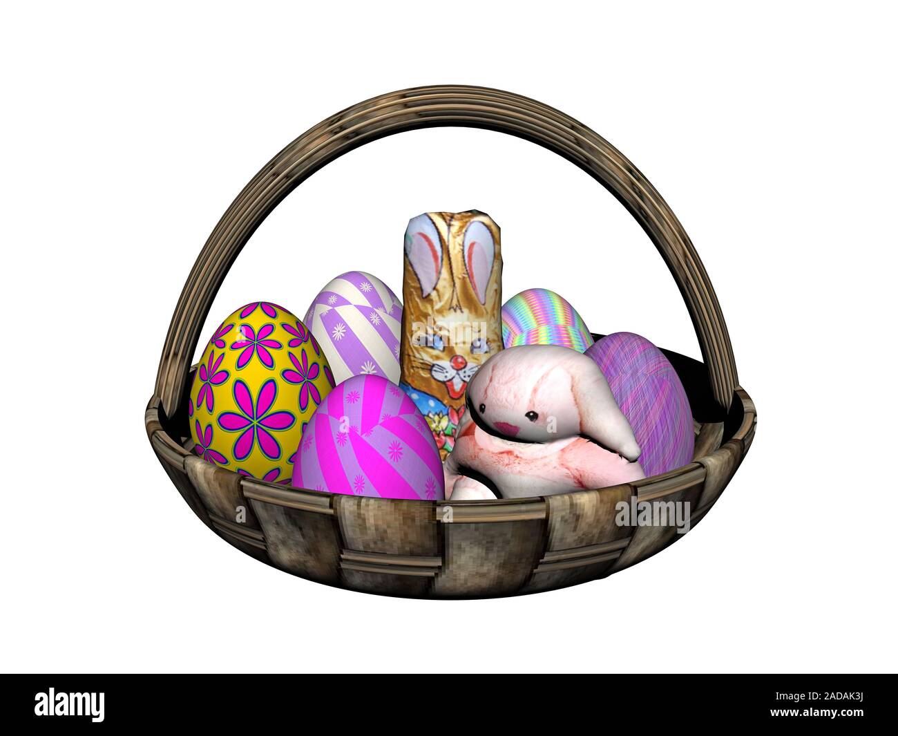 Easter basket with colorful eggs Stock Photo