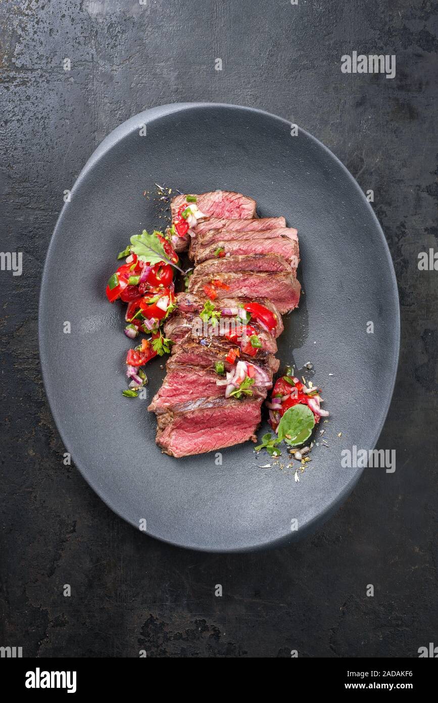 Traditional South American barbecue wagyu roast beef sliced with pico
