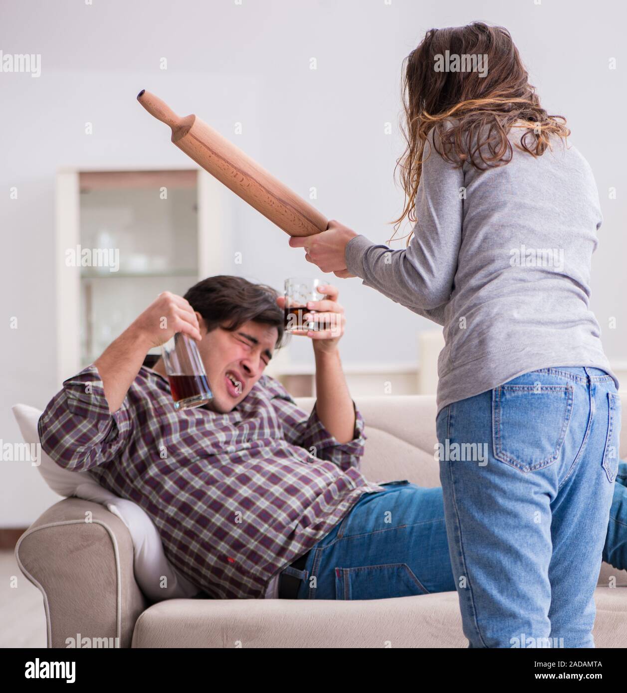 Drinking problem drunk husband man in a young family concept Stock Photo