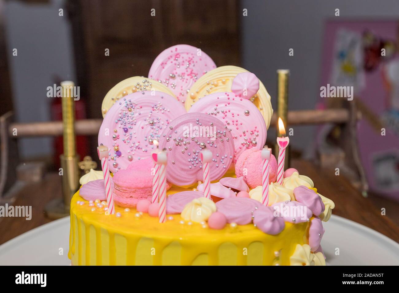 Candy bar. A big cake and sweets on the table Stock Photo