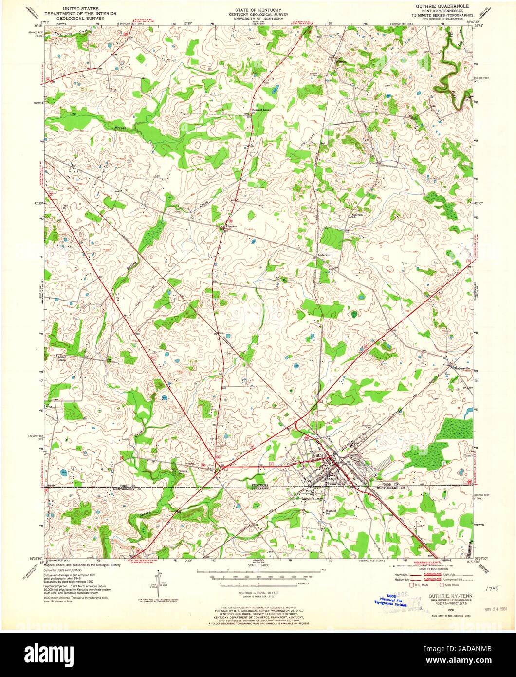 USGS TOPO Map Tennessee KY Guthrie 803581 1950 24000 Restoration Stock