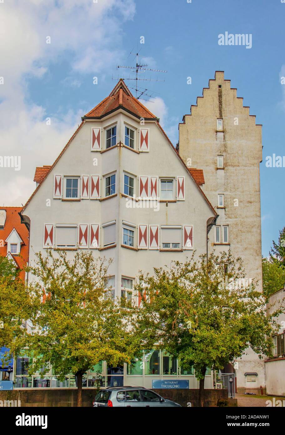 Historical building and tower, Hüfingen, Black Forest Stock Photo