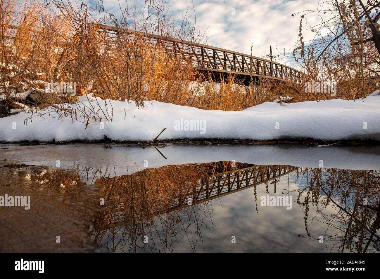 Bridge over Clear Creek near Vanover Park - Golden, Colorado, USA Stock Photo