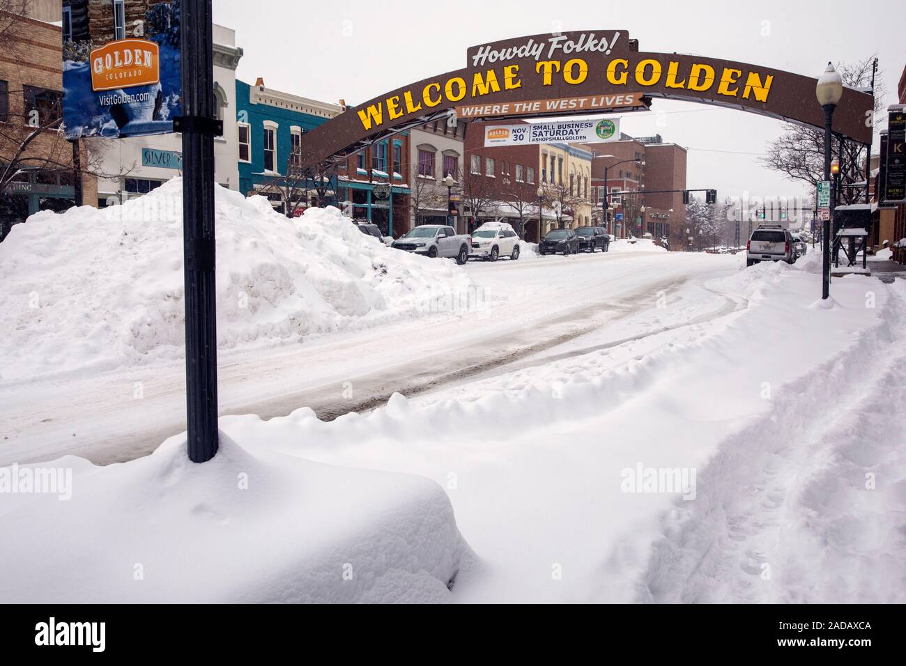 Snowcovered downtown Golden, Colorado, USA in winter Stock Photo Alamy